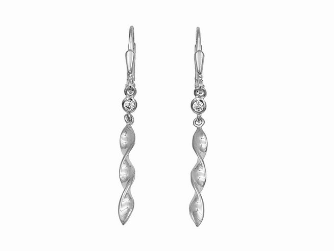Ohrhänger Spirale aus 925 Sterling Silber, poliert und rhodiniert, mit Zirkonia-Steinen, elegant geschwungenes Design für besonderen Glamour. Hersteller Juwelier Harnisch.