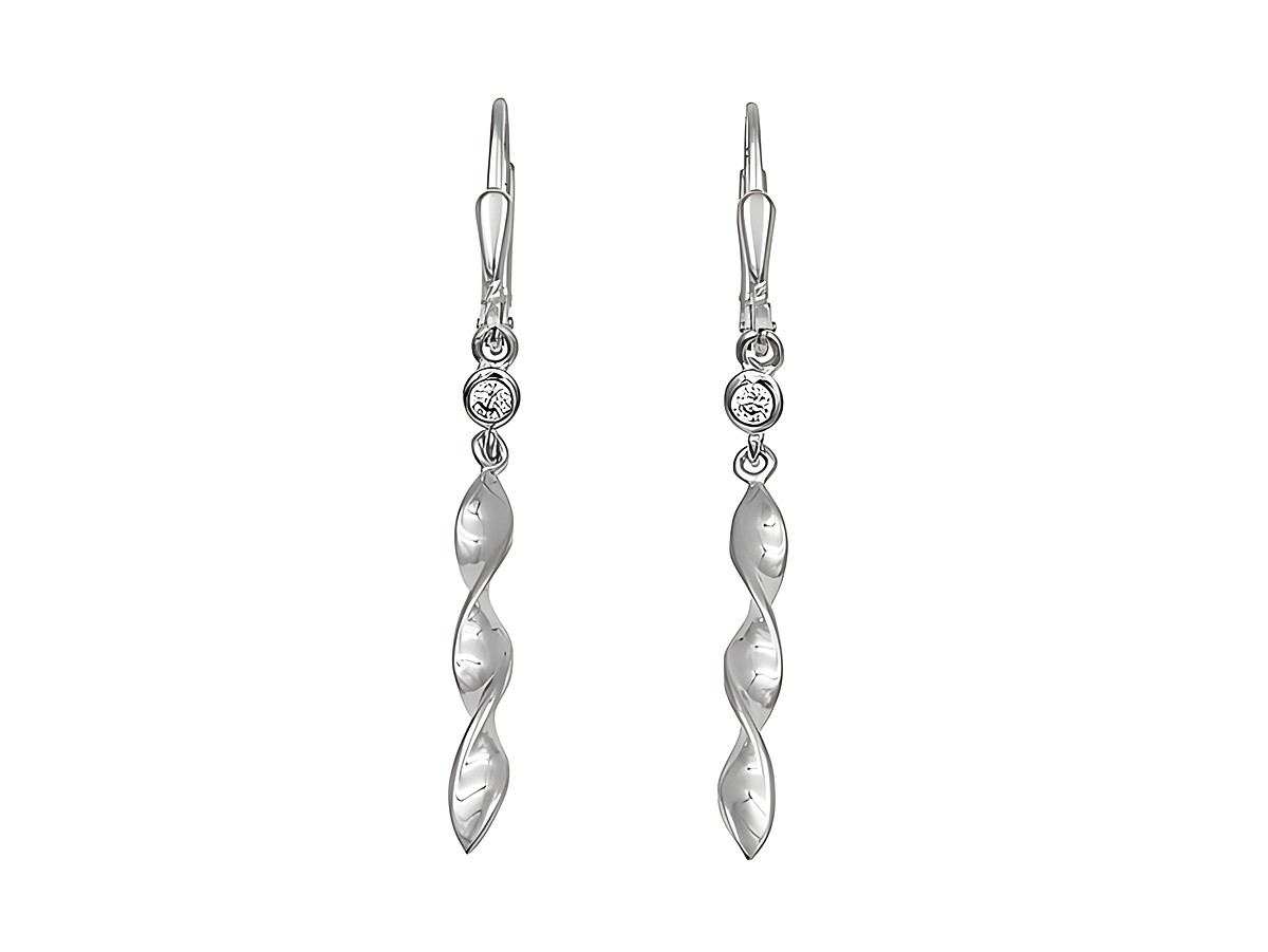 Ohrhänger Spirale aus 925 Sterling Silber, poliert und rhodiniert, mit Zirkonia-Steinen, elegant geschwungenes Design für besonderen Glamour. Hersteller Juwelier Harnisch.