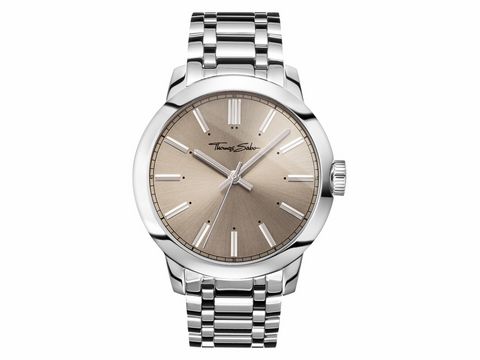 41611489-0 Herrenuhr von Thomas Sabo mit silbernem Gehäuse und Armband, leicht schimmerndem Zifferblatt und schlichten Indizes, Modell Rebel at heart WA0311-201-214-46 mm.
