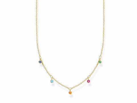 Kette aus Silber und Gelbgold mit bunten Zirkonia-Steinen in verschiedenen Formen und Farben, Teil der Thomas Sabo Charming Collection, variable Länge von 40 bis 45 cm.