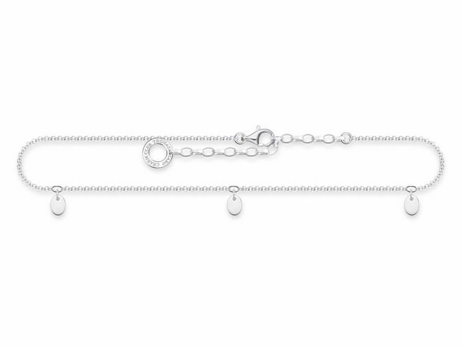 Thomas Sabo Fußkette AK0025-001-21-L27V aus Sterling Silber in silberfarbener Optik, mit drei kleinen Anhängern, variabel von 22 bis 27 cm verstellbar, klassische und elegante Gestaltung.