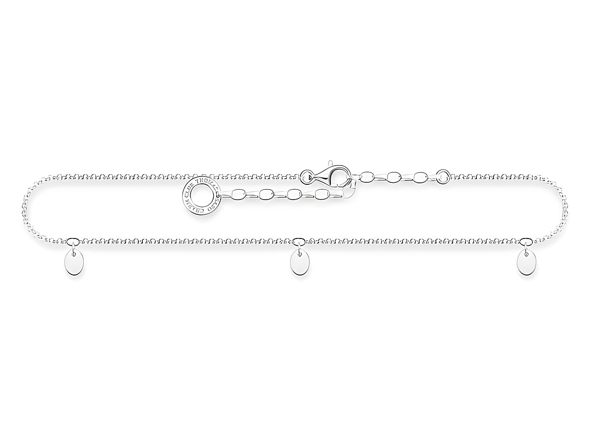Thomas Sabo Fußkette AK0025-001-21-L27V aus Sterling Silber in silberfarbener Optik, mit drei kleinen Anhängern, variabel von 22 bis 27 cm verstellbar, klassische und elegante Gestaltung.