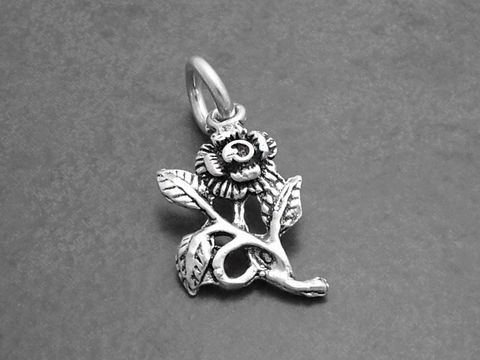 Rose romantisch 925 Sterling Silber Anhänger mit filigraner Blume und Blättern, ideal für Schmuckliebhaber und als Geschenk, Hersteller Juwelier Harnisch.