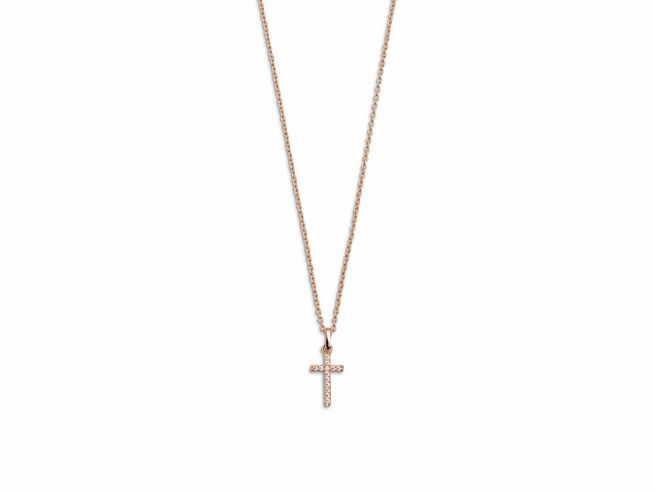 27001042-0 Xenox Sterling Silber Kette XS3522RK in Roségold vergoldet mit Ankerkette und feinem Kreuzanhänger, Länge 40-45 cm, elegante Schmuckstücke für jeden Anlass.