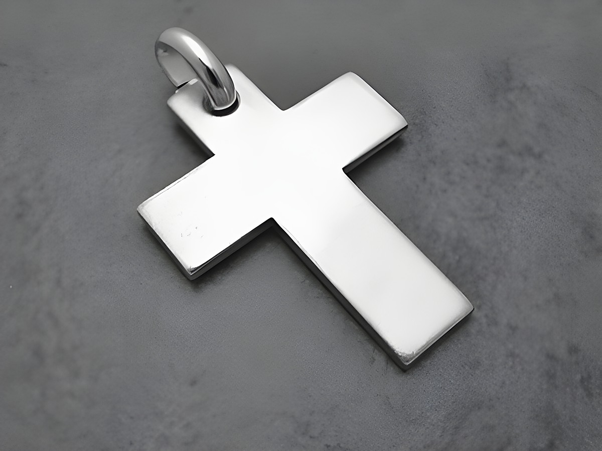 Kreuz Anhänger aus 33,6 mm Sterling Silber rhodiniert, schlichtes Design, Hersteller Juwelier Harnisch, ideal für zeitlosen Schmuck.