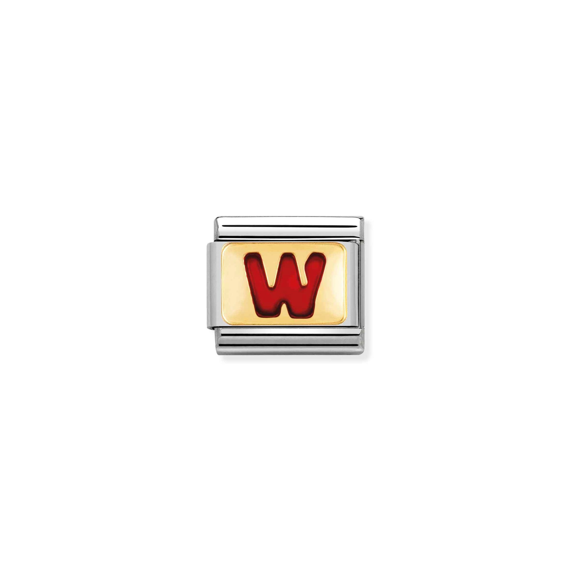 Nomination Composable Classic Charm Buchstabe W rot - Edelstahl, Gold 750 Gelbgold, Emaille