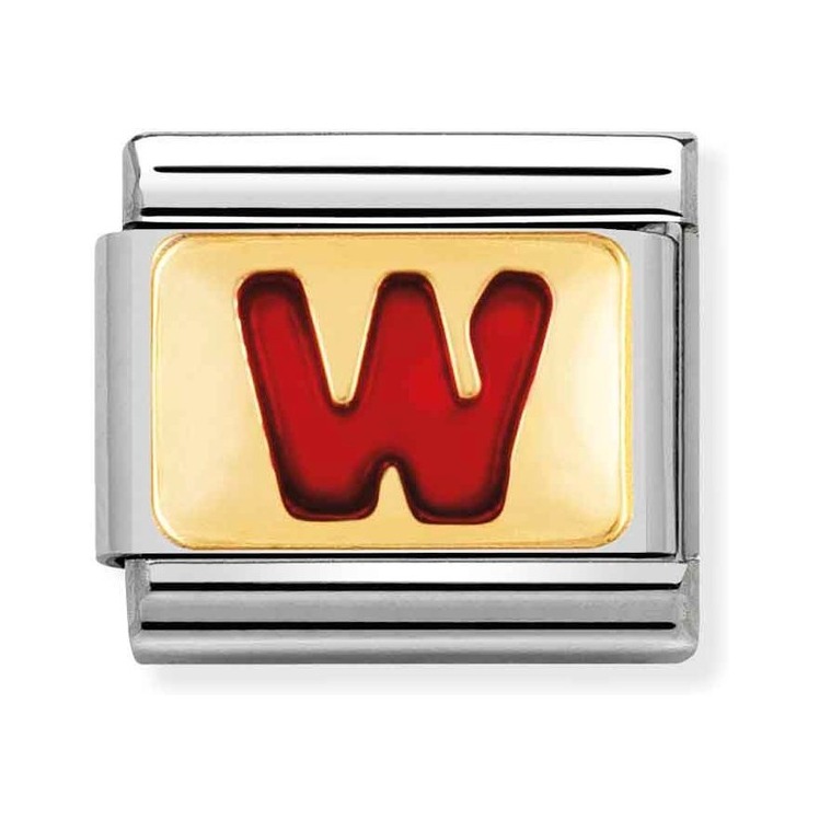 Nomination Composable Classic Charm Buchstabe W rot - Edelstahl, Gold 750 Gelbgold, Emaille