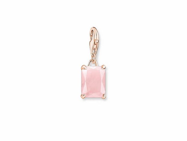 Thomas Sabo Charms-Anhänger in Oktagon-Schliff aus Sterling Silber mit Vergoldung in Roségold und einem rosa Quarzstein, ideal für stilvolle Akzente.