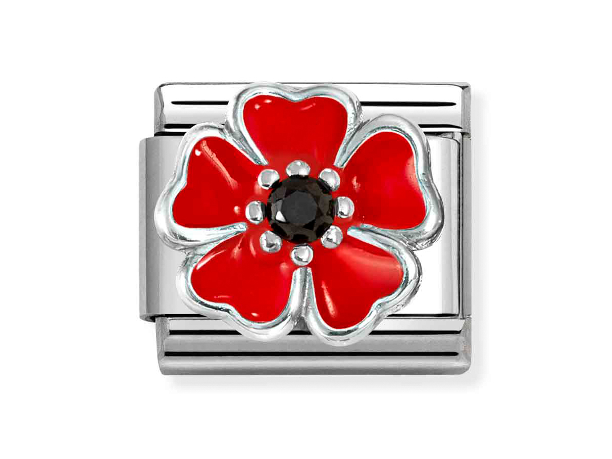 Nomination 330321 19 - CLASSIC Blüte aus Sterling Silber - Emaille & Zirkonia - Rot-Schwarz