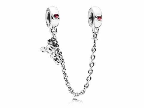 Pandora Disney Mickey Silber Sicherheitskette mit Zirkonia zeigt eine elegante Kette mit einem Mickey Mouse Charme und funkelnden Zirkonia-Details in Silber.
