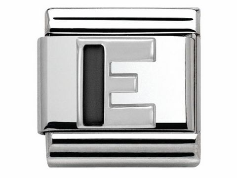 Buchstabe E aus dem Material Emaille in der Farbe Classic SilverShine von Nomination, ideal für individuelle Armbänder und personalisierte Schmuckstücke.