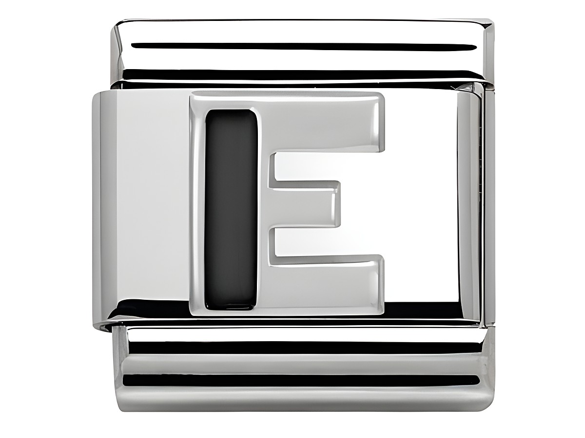 Buchstabe E aus dem Material Emaille in der Farbe Classic SilverShine von Nomination, ideal für individuelle Armbänder und personalisierte Schmuckstücke.