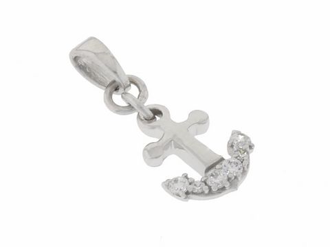 Silber Anhänger in Ankerform, rhodiniert mit klarem Zirkonia besetzt, maritimes Design, vom Hersteller Juwelier Harnisch, ideal für Seefahrtliebhaber.