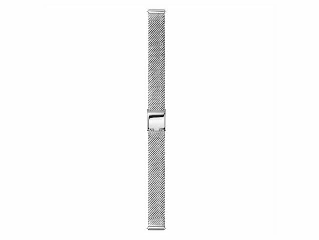 Milanaise Edelstahl Uhrarmband 12 mm von Mondaine in Silber, geeignet als Ersatz für verschiedene Uhrenmodelle, mit feiner Netzstruktur und sicherem Verschluss.