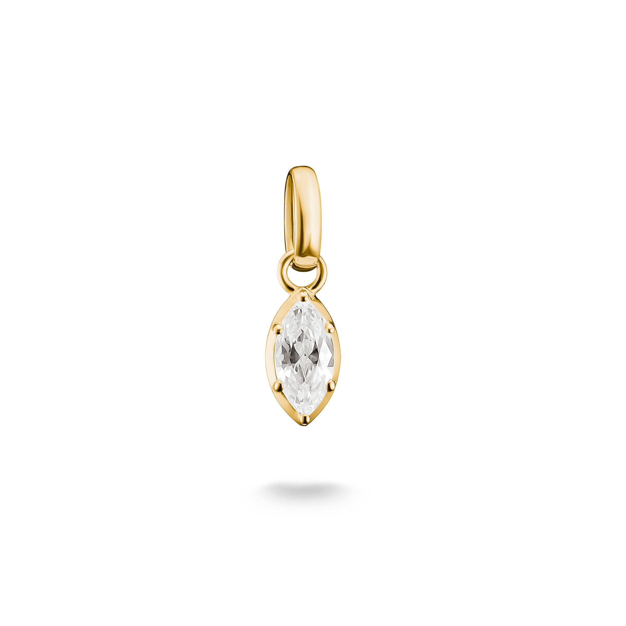 Charm von Thomas Sabo in 18k gelbgold vergoldet, mit Zirkonia im ovalen Design und Öse für individuelle Gestaltung, ideal als Geburtsstein für den Monat April.