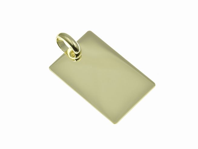 Gold Anhänger aus 333 Gold in rechteckiger Gravurplatte, hergestellt von Juwelier Harnisch, ideal für persönliche Gravuren, glänzende Oberfläche und elegantes Design.