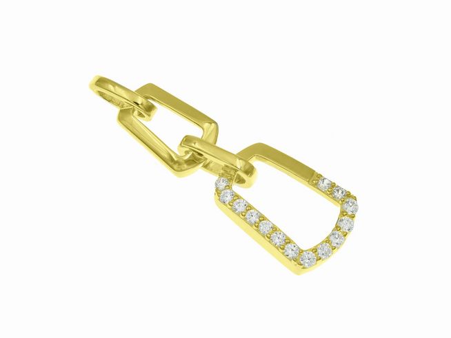 Funkelnder Anhänger aus Sterling Silber mit Gelbgold Vergoldung, bestehend aus zwei Gliedern, eines besetzt mit schimmernden Steinen, verschiedene Motive erhältlich, Hersteller Juwelier Harnisch.