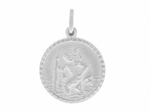 Schutzanhänger Christophorus aus Sterling Silber von Juwelier Harnisch, zeigt den Schutzpatron mit Kind auf einer runden Medaille. Ideal für persönlichen Schutz und als Geschenk.