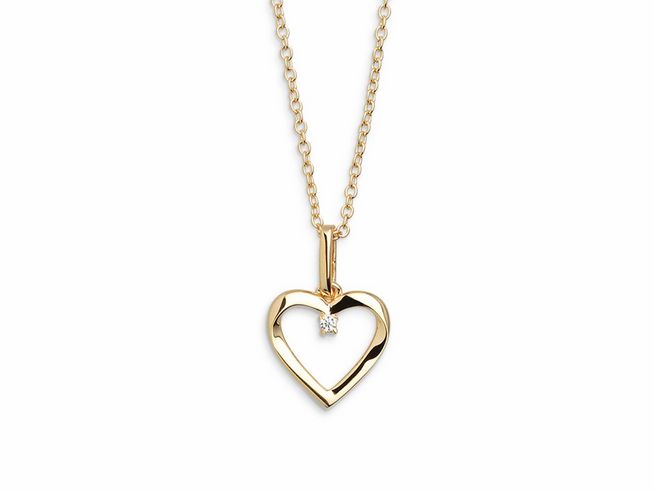 Xenox Sterling Silber Kette XS2795G mit einer Länge von 40-45 cm, LOVE STORY Ankerkette in Gelbgold Vergoldung, ziert ein Herzanhänger mit einem funkelnden Stein.