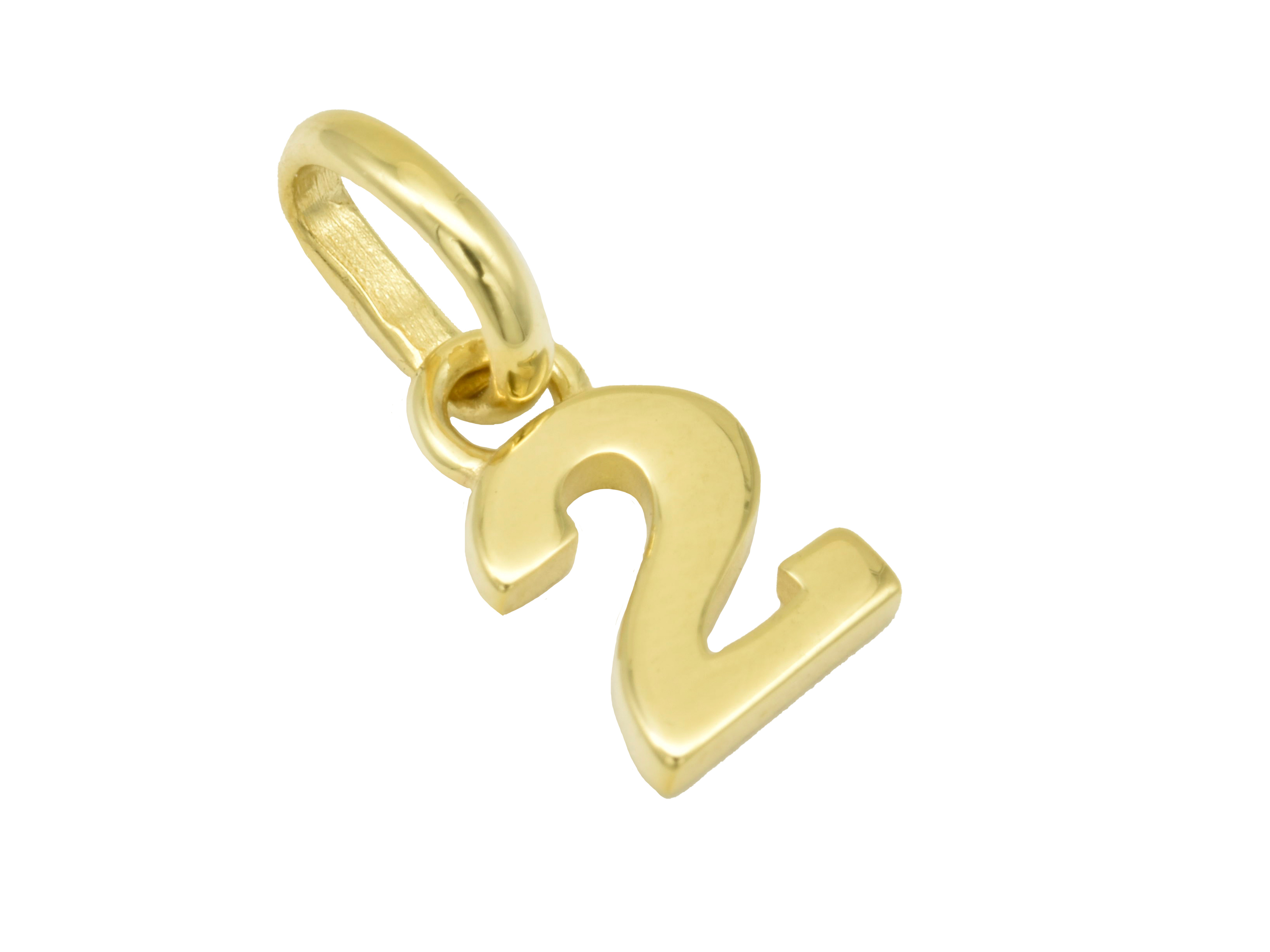 Gold Anhänger Zahl 2 aus 750 Gelbgold poliert, ideal für Glückszahlen, gefertigt vom Juwelier Harnisch, elegant und zeitlos im Design.