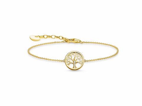 Thomas Sabo Armband aus der Glam & Soul Kollektion, ca. 16-19 cm, längenverstellbar, mit goldenem Baum des Lebens Symbol und filigraner Verzierung.