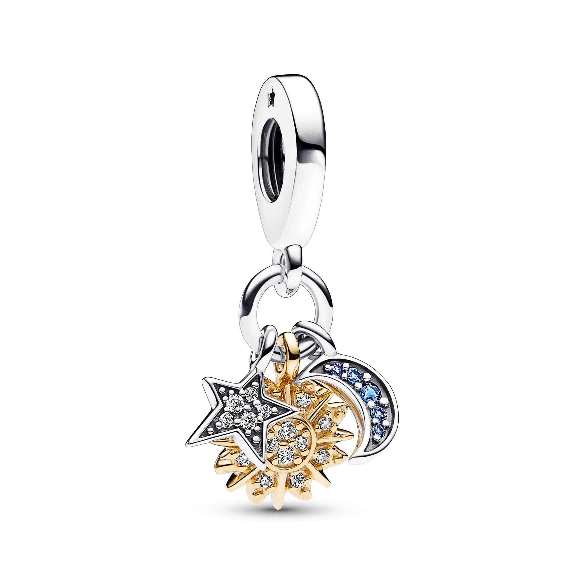 Pandora Bicolor himmlischer Dreifacher Charm-Anhänger - Sterling Silber and Gelbgold Vergoldung