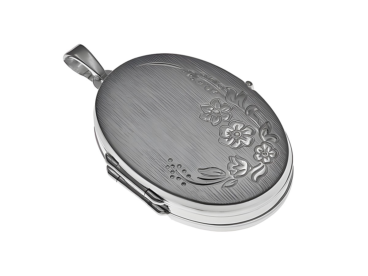 Sterling Silber Anhänger in Medaillonform mit floralem Blumenmuster, elegant und zeitlos gestaltet, ideal für persönliche Aufbewahrung oder Geschenkideen. Hersteller Juwelier Harnisch.