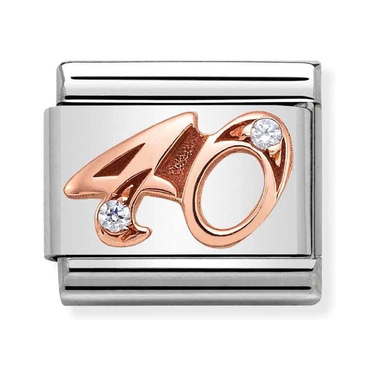 Nomination Composable Classic Charm Zahl 40 - Edelstahl, Gold 375 Roségold, Zirkonia
