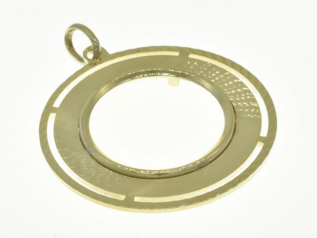 Münzfassung Anhänger aus 585 Gold mit Diamantschliff, Durchmesser für Münzen maximal 21,2 mm, hergestellt von Juwelier Harnisch, elegant und zeitlos.