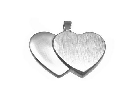 Doppelherz Silber Anhänger Liebe 20 x 21 mm Herz, Hersteller Juwelier Harnisch, flach, zeigt zwei ineinandergreifende Herzformen aus glänzendem Silber.
