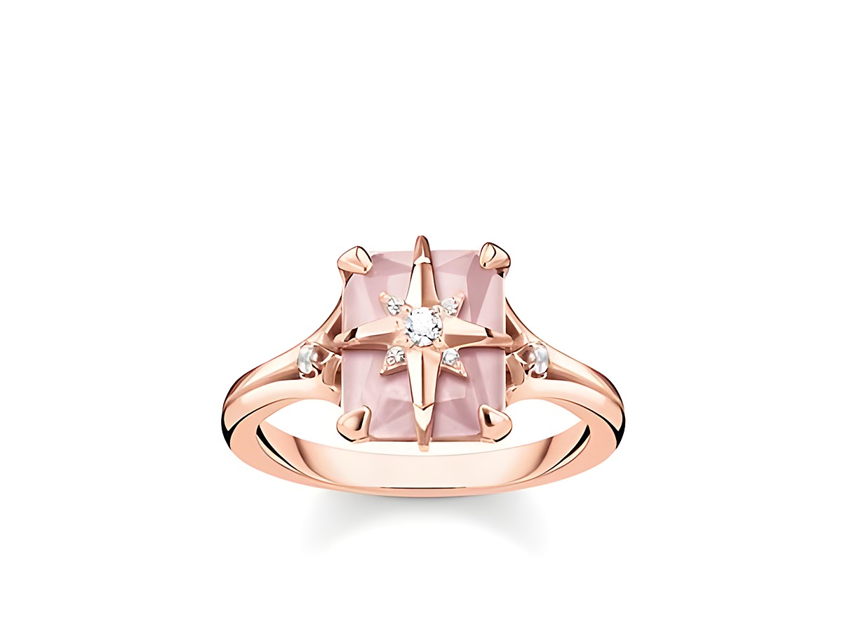Thomas Sabo TR2288-417-9-48 Ring aus Silber und Roségold mit pinkem Stein und funkelnden Details, Größe 48. Elegantes Design für stilvolle Akzente.