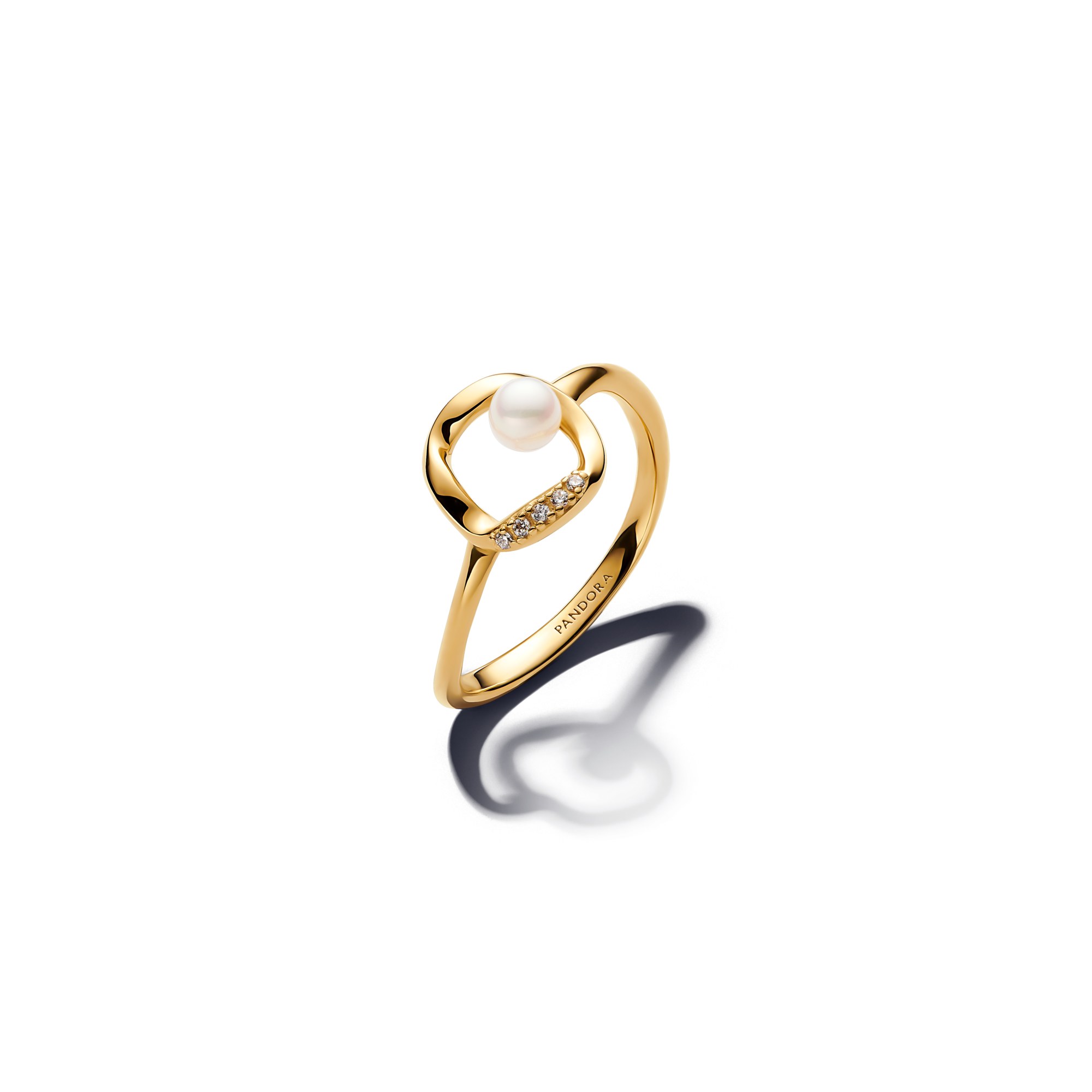 Pandora ESSENCE - organisch geformter Pavé-Ring mit Zuchtperlen - Gelbgold Vergoldung – Ansicht 2
