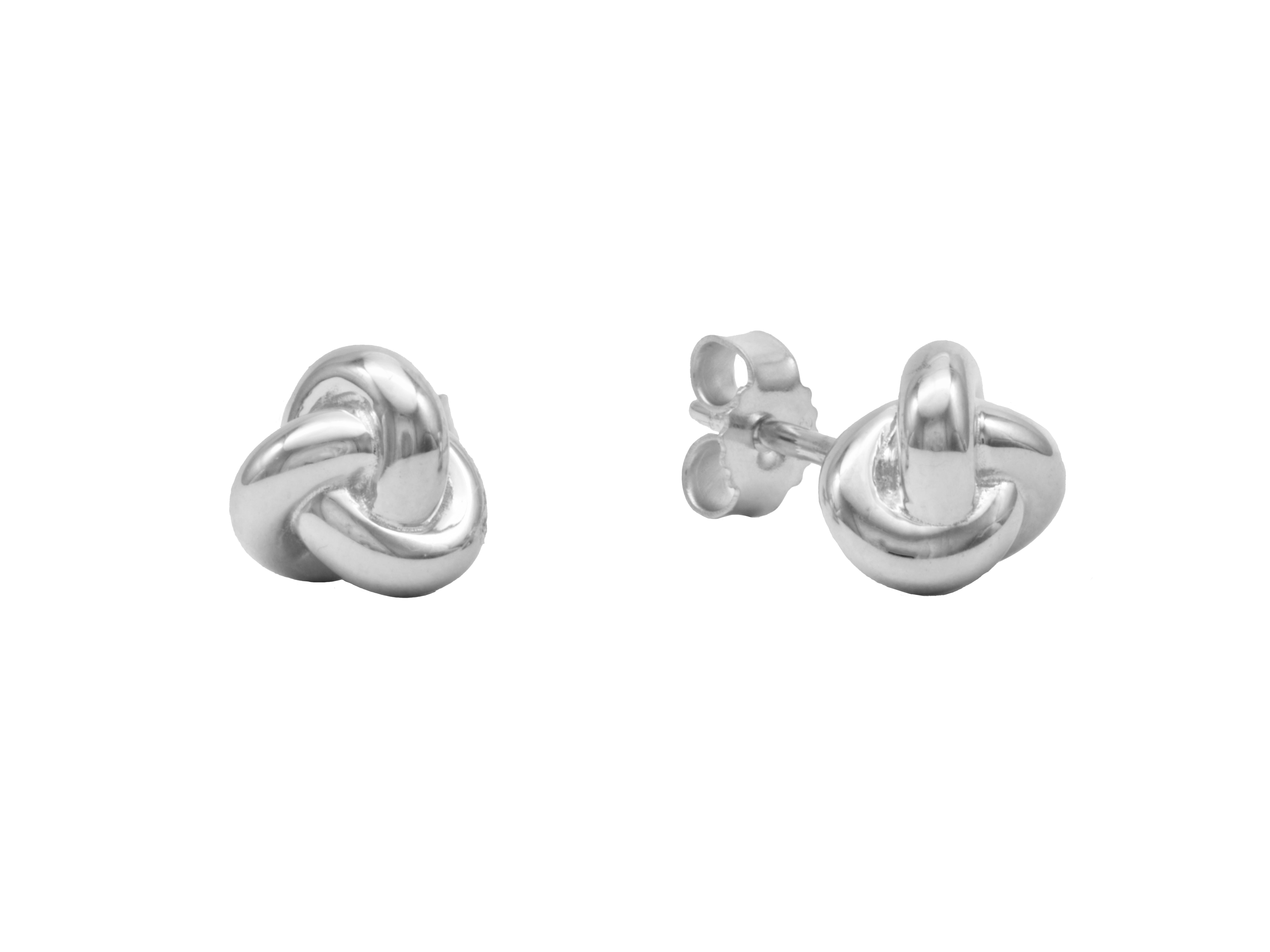 Ohrstecker Knoten aus Sterling Silber 925, rhodiniert und poliert, ohne Stein. Hersteller Juwelier Harnisch, elegantes Design für einen stilvollen Look.