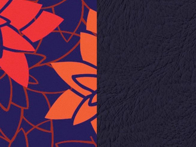 Armreif Einlage aus Metallic Dunkelblau mit floralen Mustern in Blau und Orange, ideal für Les Georgettes Waterlily, 14 mm Breite.