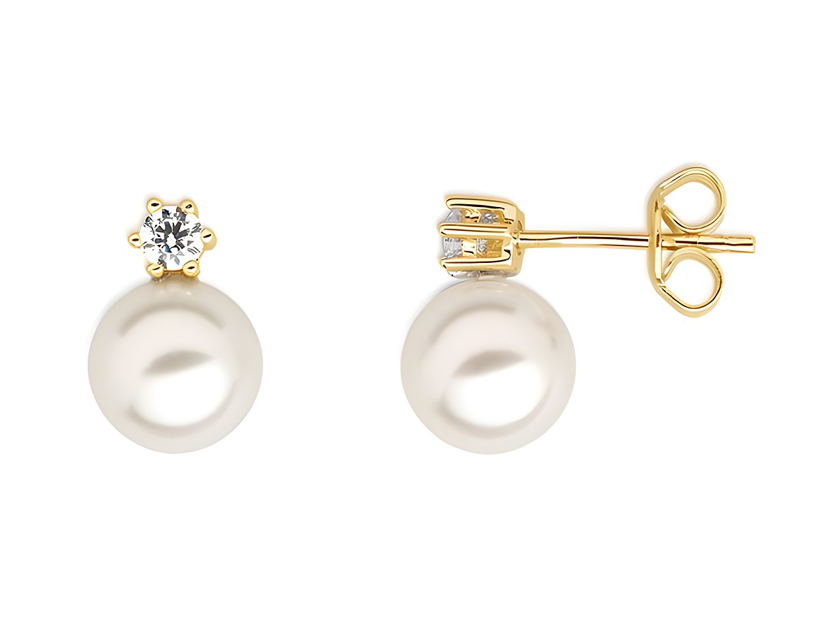 XENOX Sterling Silber Ohrringe XS5261G - PEARL DREAMS in Gelbgold vergoldet mit einer eleganten Perle und funkelndem Zirkonia für einen hochwertigen Ohrschmuck.