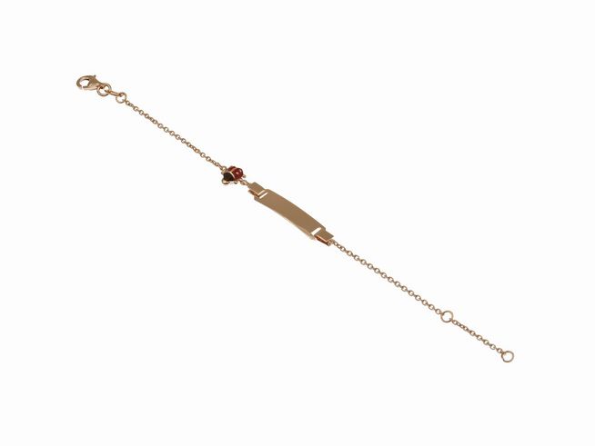 Gravurarmband Ident Marienkäfer gravierbar in 14cm und 16cm aus rosé vergoldetem Sterling Silber für Kinder, mit einem charmanten Marienkäferanhänger.