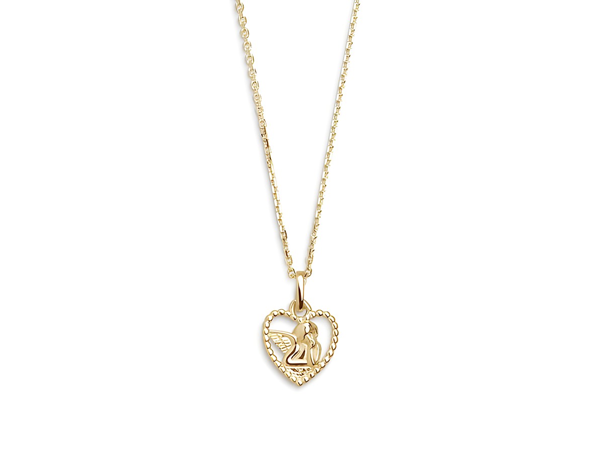 Xenox Sterling Silber Kette XS3551G mit Schutzengel-Anhänger in Herzform, gelbgold vergoldet, Ankerkette, Länge 40-45 cm, elegantes und bedeutungsvolles Schmuckstück.