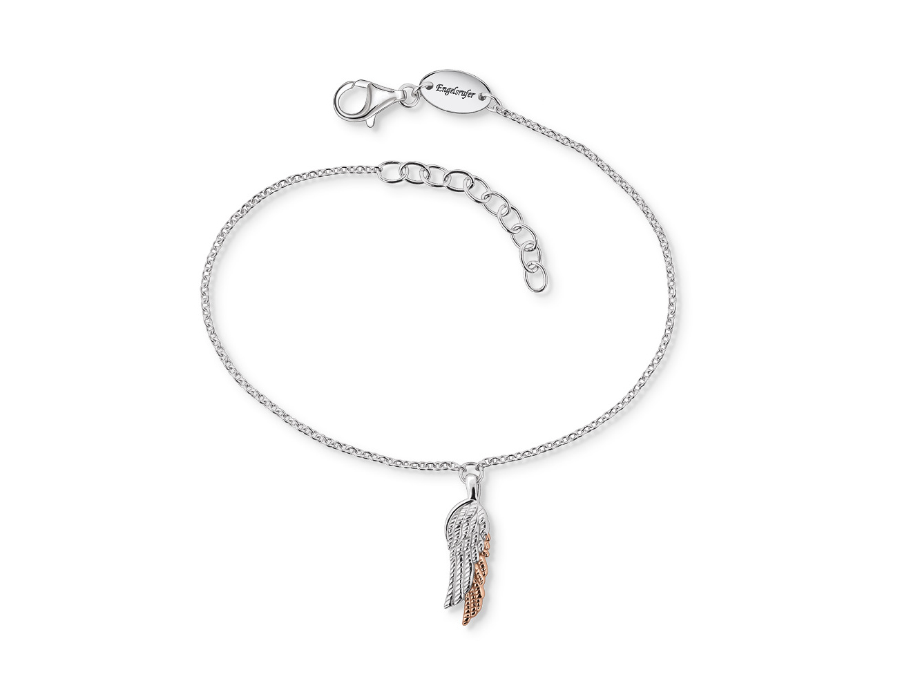 Engelsrufer ERB-WINGDUO-BIR WINGDUO Armband in Bicolor-Design aus rhodiniertem Silber mit einem filigranen Flügelanhänger, 17 cm lang, elegant und dekorativ.