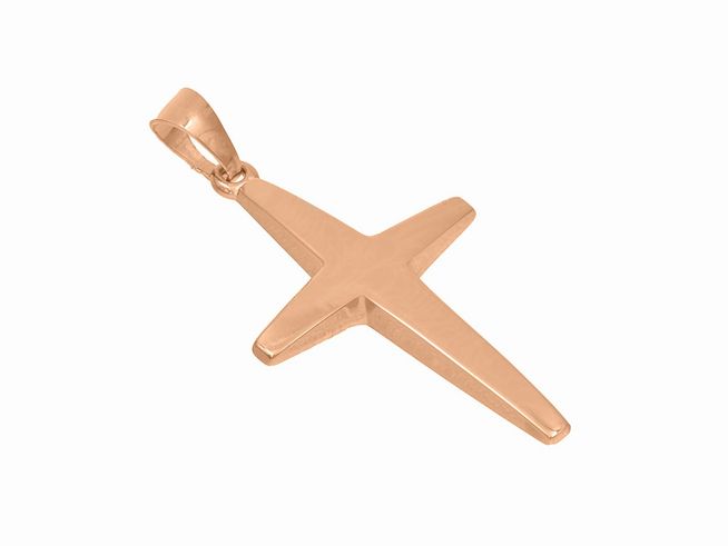 Anhänger Kreuz aus Sterling Silber, vergoldet in roségold poliert, schlichtes Design, Hersteller Juwelier Harnisch.