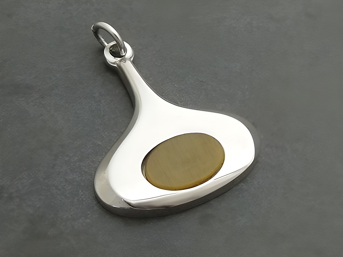 Retro Silber Anhänger rhodiniert im 70er Jahre Look mit Tigerauge, Hersteller Juwelier Harnisch, elegant und stilvoll, ideal für Liebhaber vintage Schmuck.
