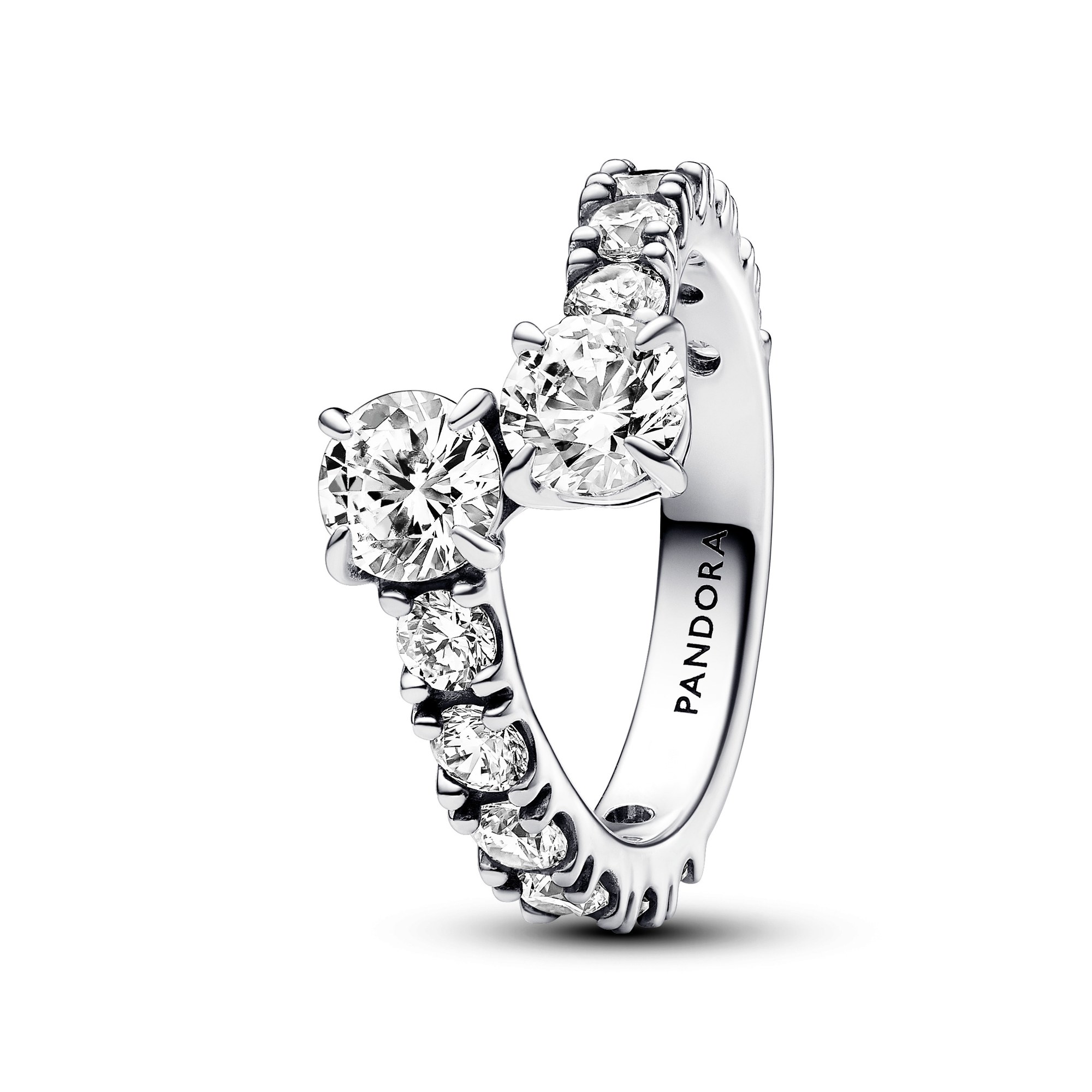 Pandora Glitzernder Überlappender Band-Ring - Silber - Zirkonia klar