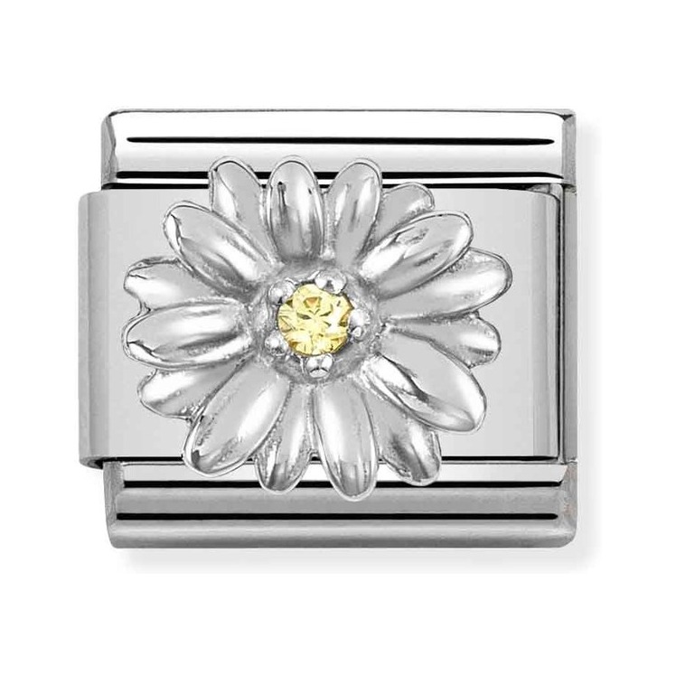 Nomination Composable Classic Charm Margerite - Edelstahl, Sterling Silber, Zirkonia
