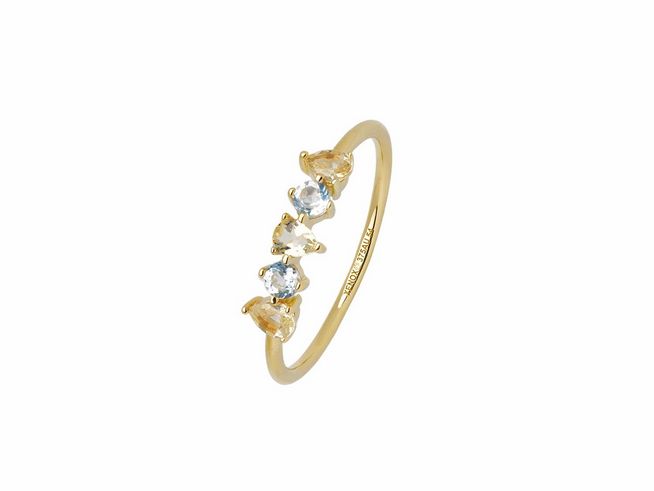 Xenox Gold Ring XG4549G/56 mit Farbstein in Gelbgold 375, Größe 56, verziert mit mehreren funkelnden Edelsteinen in verschiedenen Formen für einen eleganten Look.