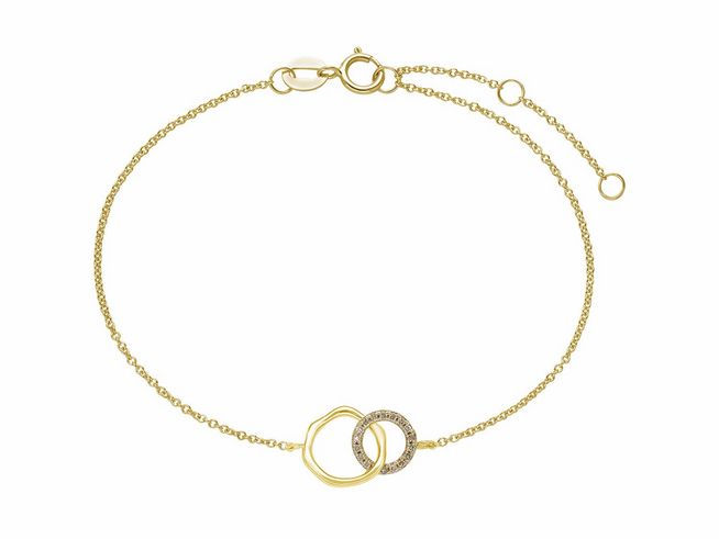 Xenox Gold Armband XG4440G aus 375 Gelbgold mit 18 cm Länge, eleganter Karreekette und zwei ineinander verschlungenen Ringen, modisches Schmuckstück für besondere Anlässe.