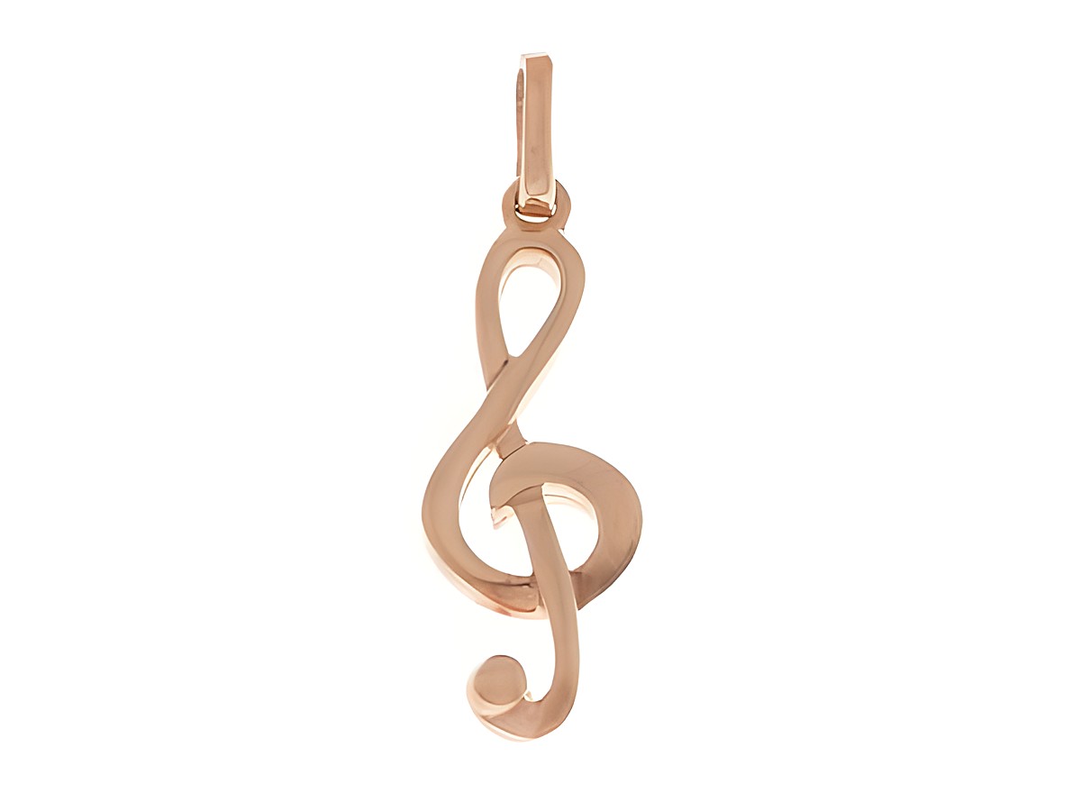 Notenschlüssel aus rosé vergoldetem Sterlingsilber als Anhänger, ideal für Musikliebhaber, hergestellt von Juwelier Harnisch. Elegantes und stilvolles Schmuckstück.