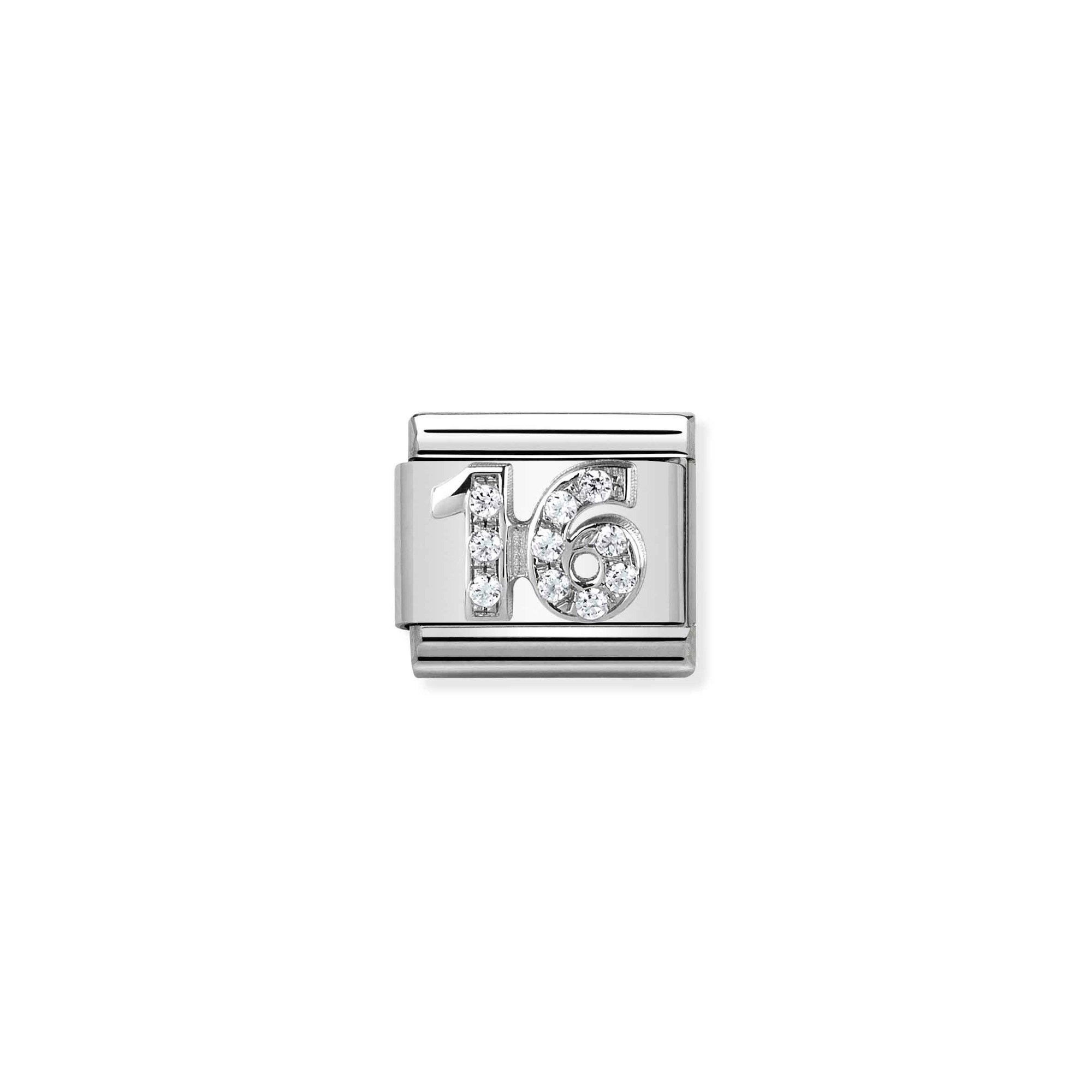 Nomination Composable Classic Charm Zahl 16 - Edelstahl, Sterling Silber, Zirkonia