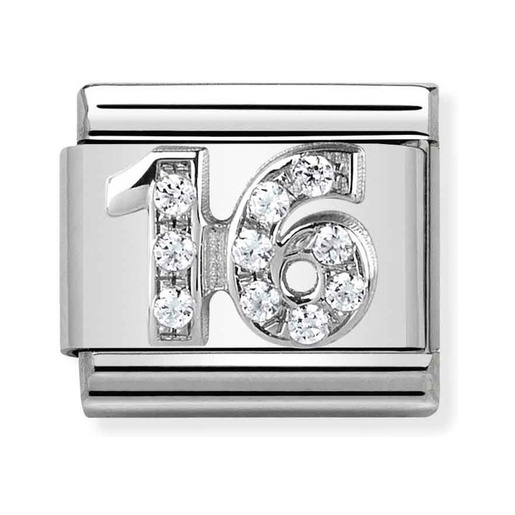 Nomination Composable Classic Charm Zahl 16 - Edelstahl, Sterling Silber, Zirkonia