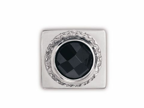 Rundes Zirkonia Element in Schwarz umgeben von einem silbernen Rahmen, Teil der Royal Collection von Nomination, Modell Classic Royal 140955 13, elegant und zeitlos gestaltet.