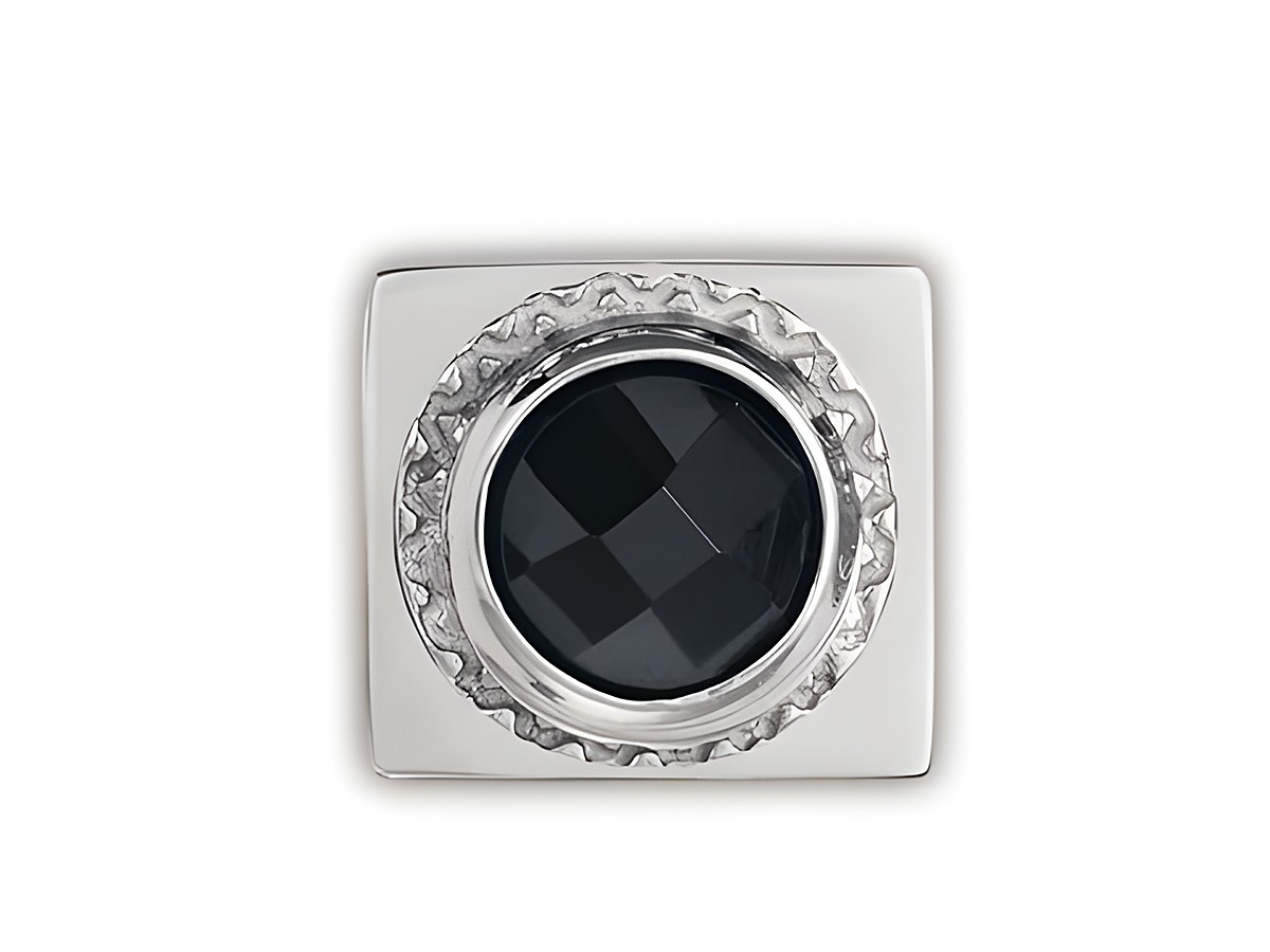 Rundes Zirkonia Element in Schwarz umgeben von einem silbernen Rahmen, Teil der Royal Collection von Nomination, Modell Classic Royal 140955 13, elegant und zeitlos gestaltet.