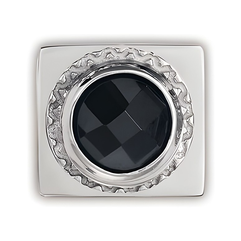 Rundes Zirkonia Element in Schwarz umgeben von einem silbernen Rahmen, Teil der Royal Collection von Nomination, Modell Classic Royal 140955 13, elegant und zeitlos gestaltet.